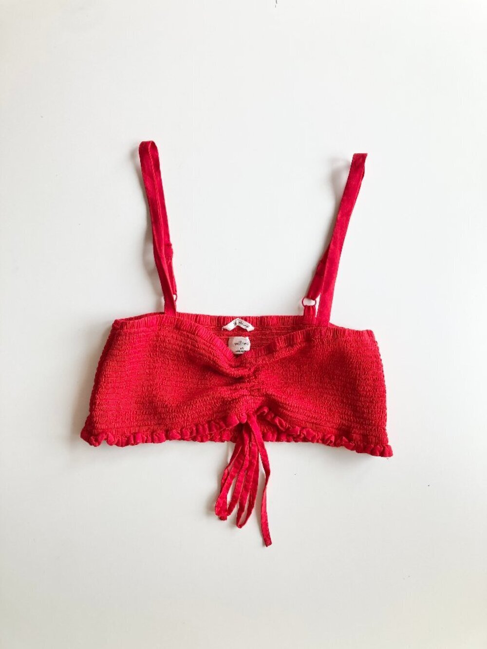Aritzia WILFRED Dareau Red Modal Smocked Bandeau Cropped Tank Crop Top, Size XS
